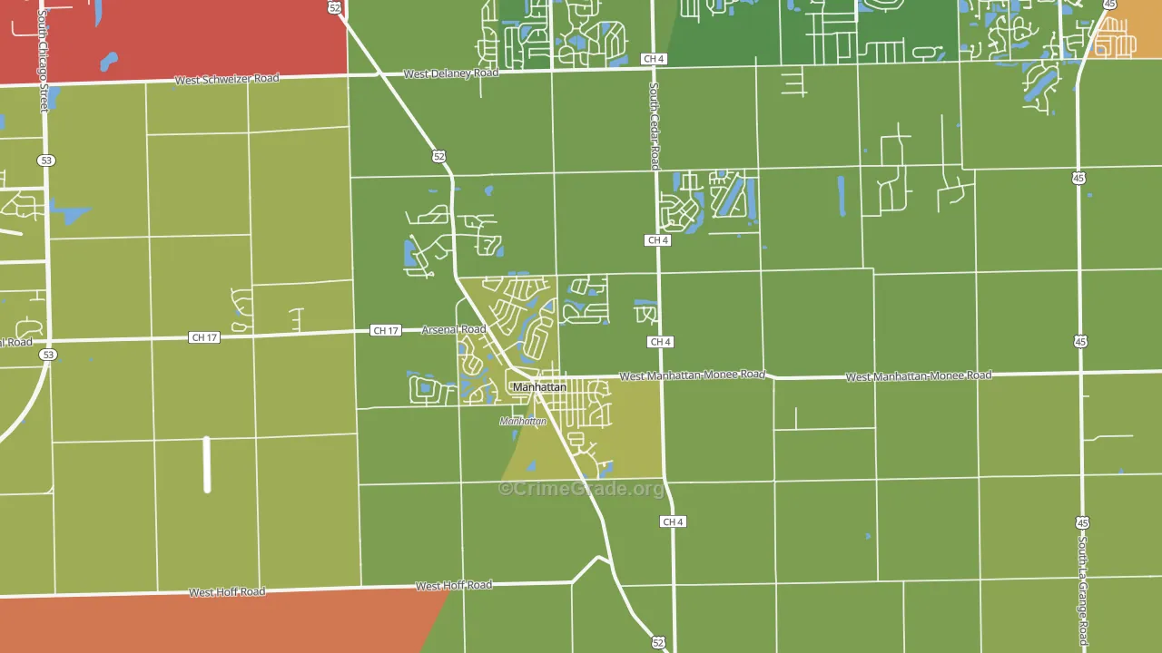 Manhattan, IL Map of Vehicle Theft Rates