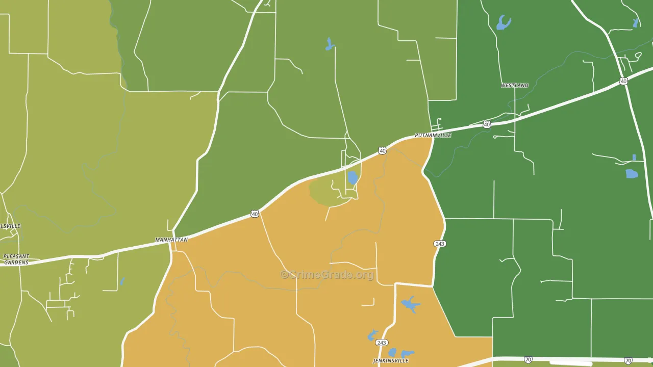 Manhattan, IN Map of Vehicle Theft Rates