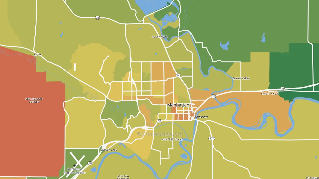 Manhattan, KS Map of Vehicle Theft Rates