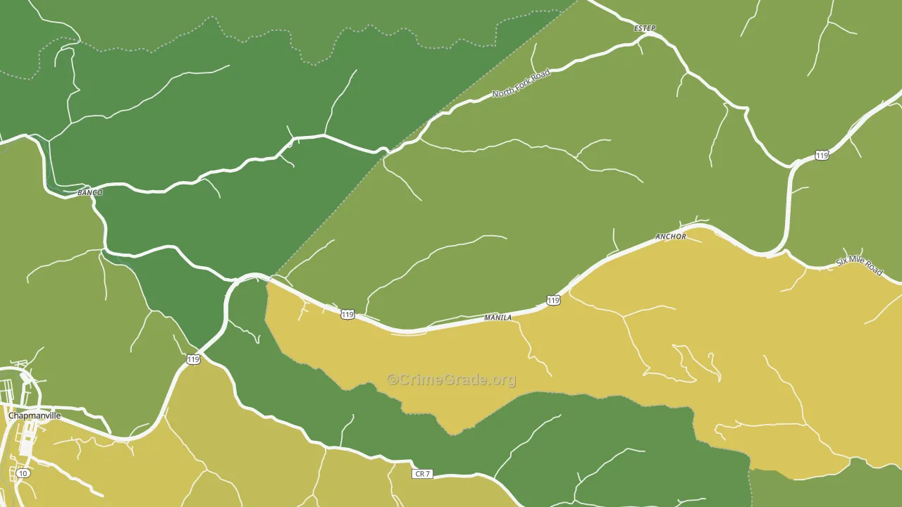 Manila, WV Map of Vehicle Theft Rates