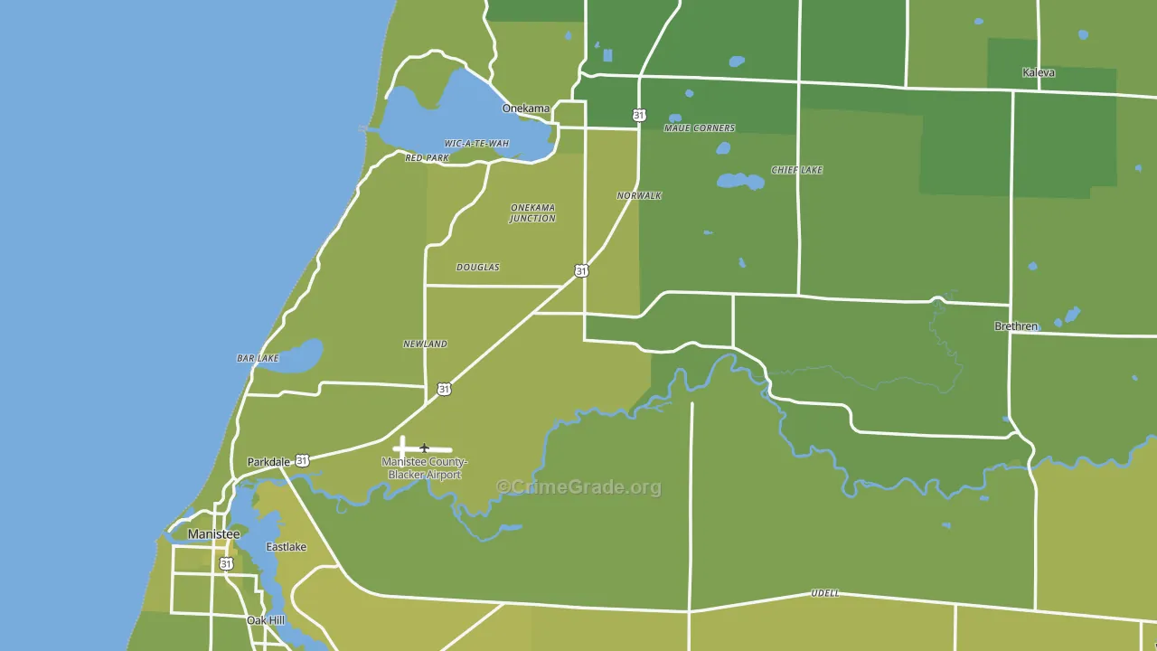 Manistee County, MI Map of Vehicle Theft Rates
