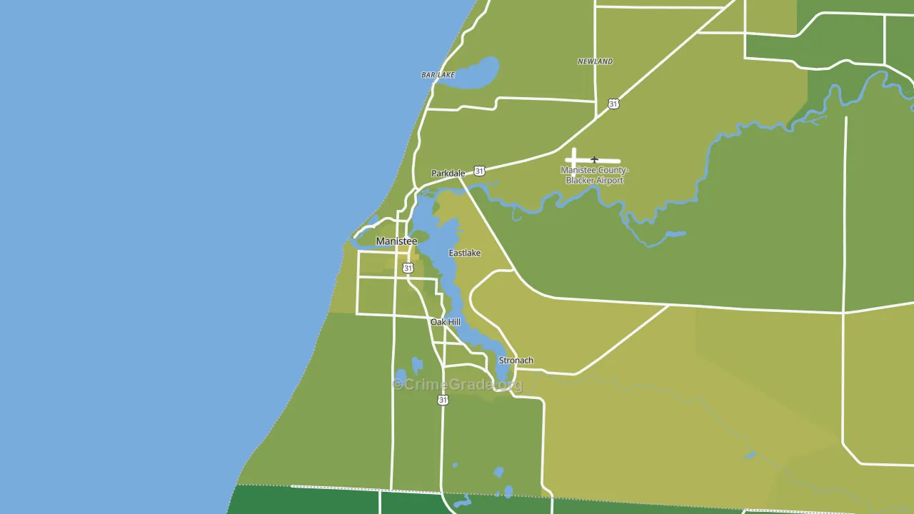 Manistee, MI Map of Vehicle Theft Rates