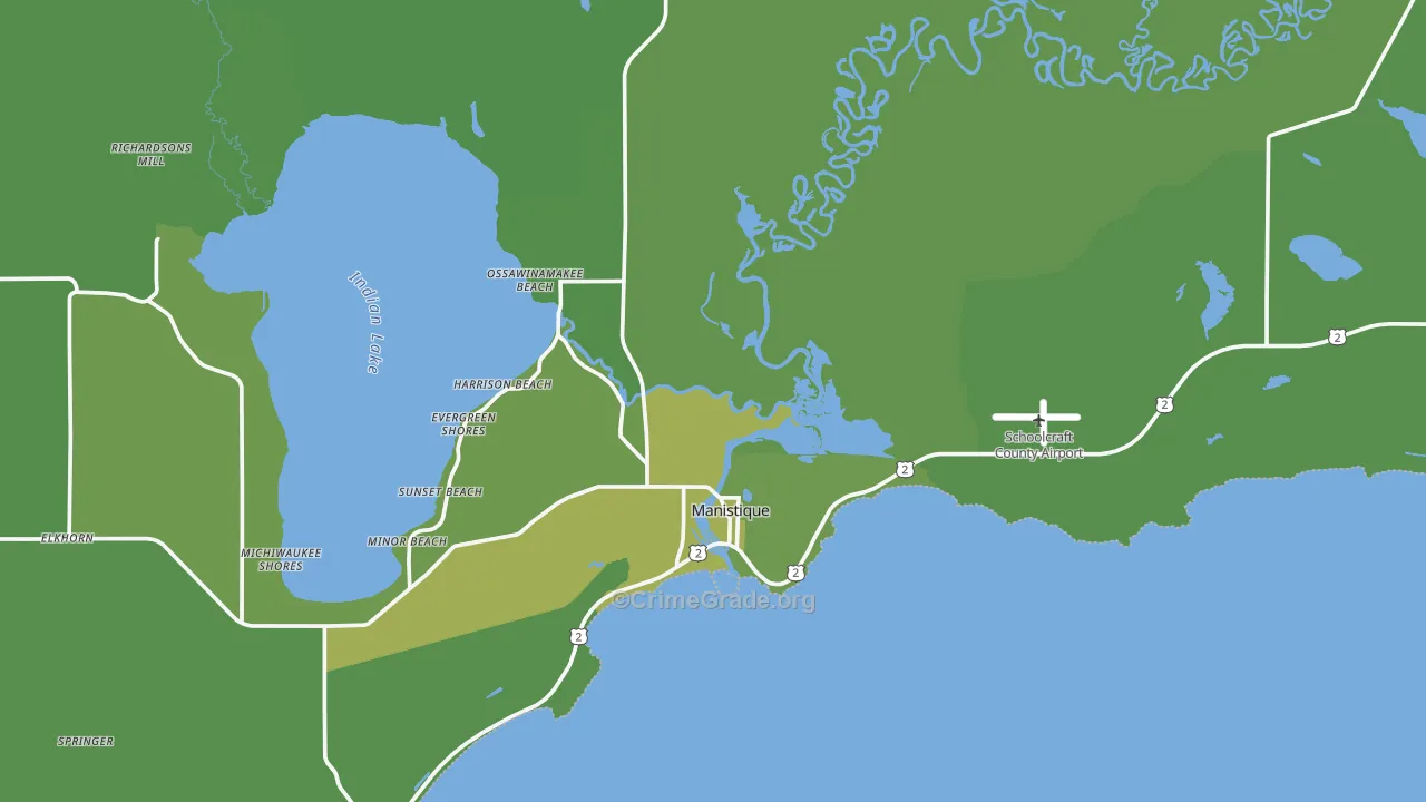 Manistique, MI Map of Vehicle Theft Rates