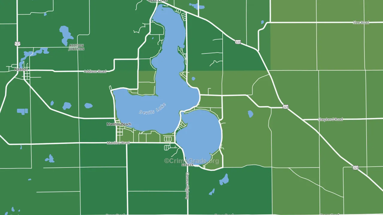 Manitou Beach, MI Map of Vehicle Theft Rates