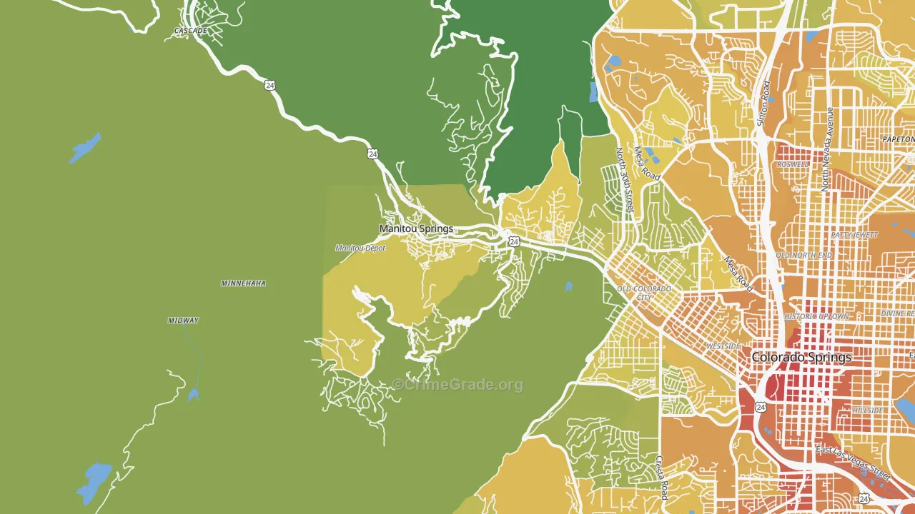 Manitou Springs, CO Map of Vehicle Theft Rates