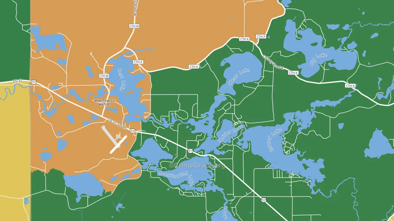 Manitowish Waters, WI Map of Vehicle Theft Rates