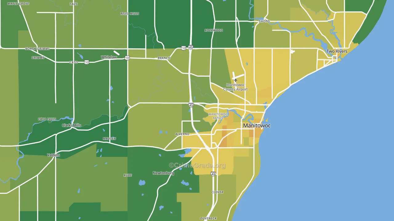 Manitowoc County, WI Map of Vehicle Theft Rates