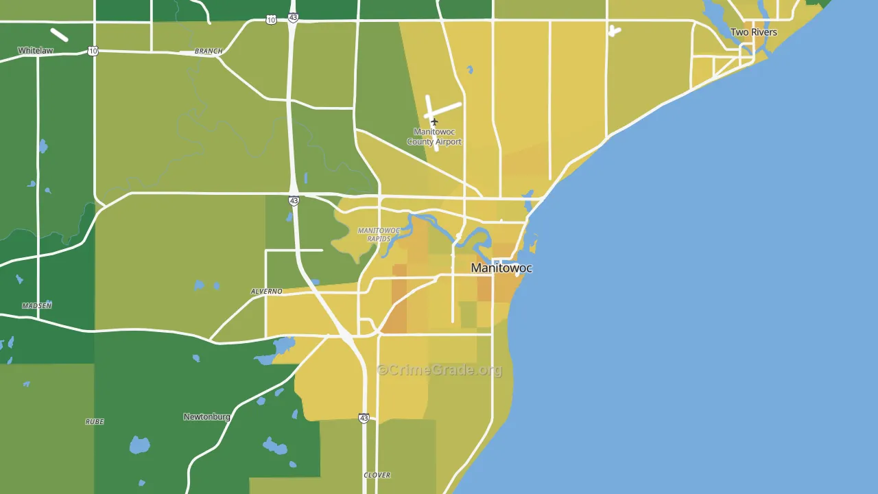 Manitowoc, WI Map of Vehicle Theft Rates