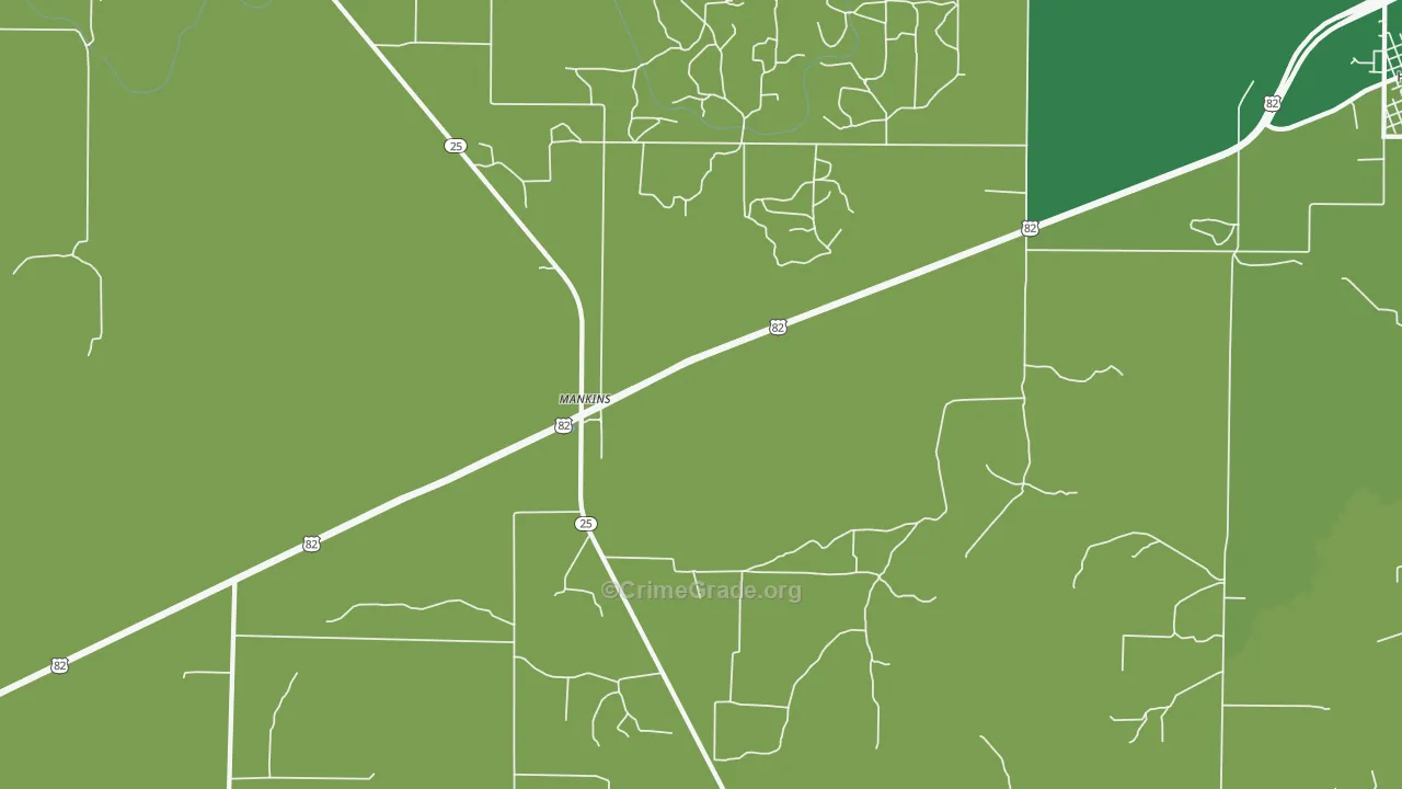Mankins, TX Map of Vehicle Theft Rates