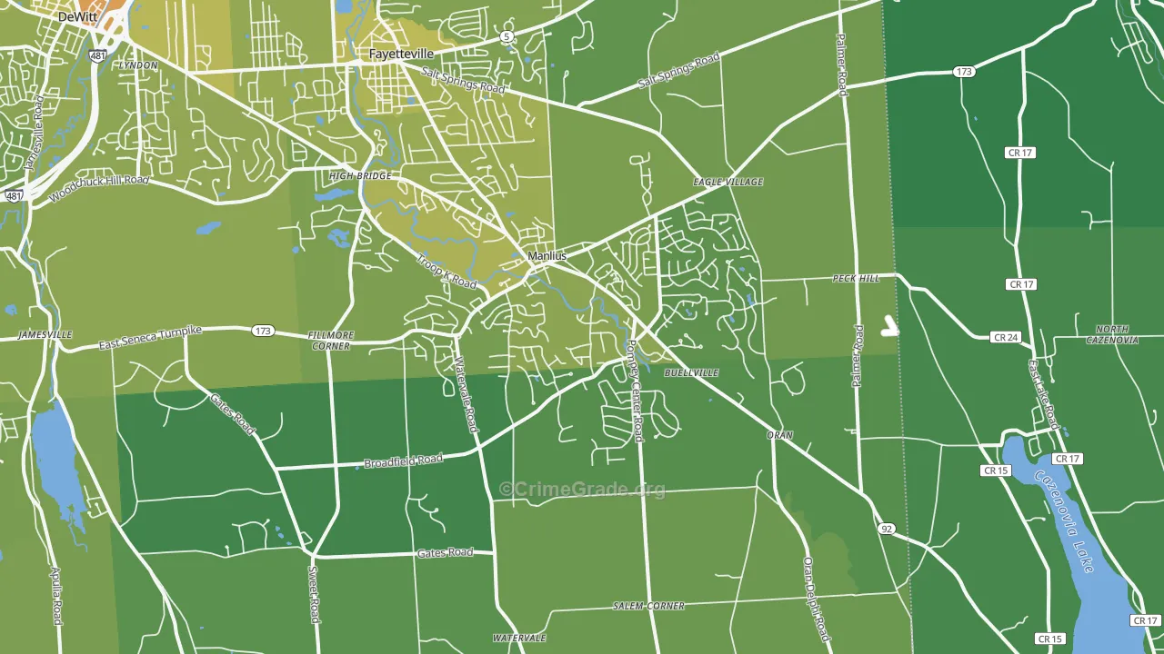 Manlius, NY Map of Vehicle Theft Rates