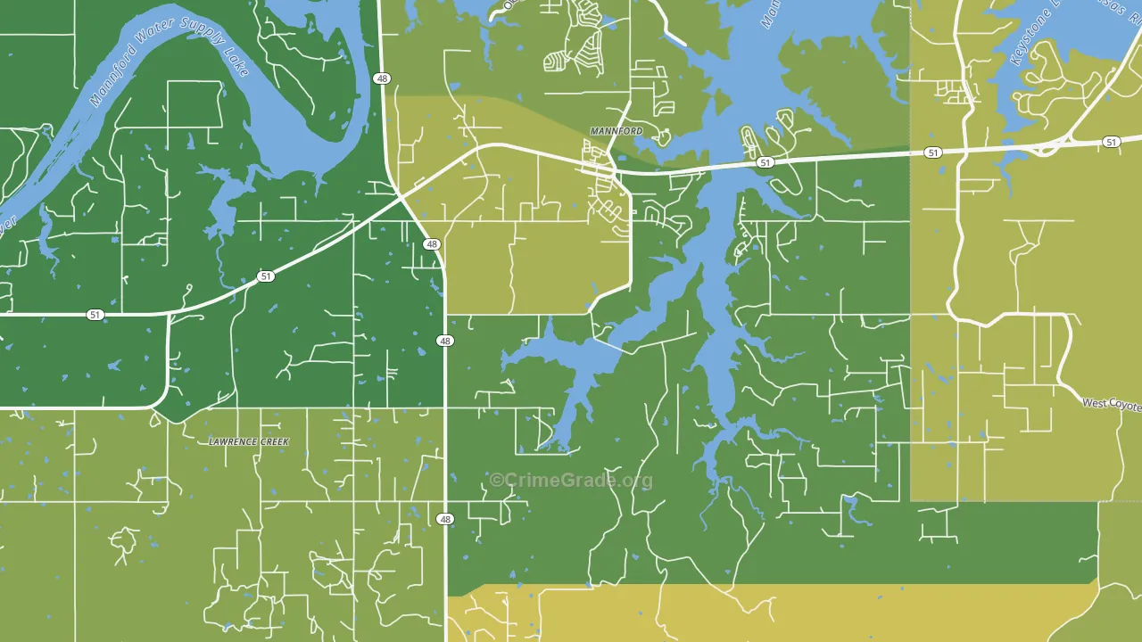 Mannford, OK Map of Vehicle Theft Rates