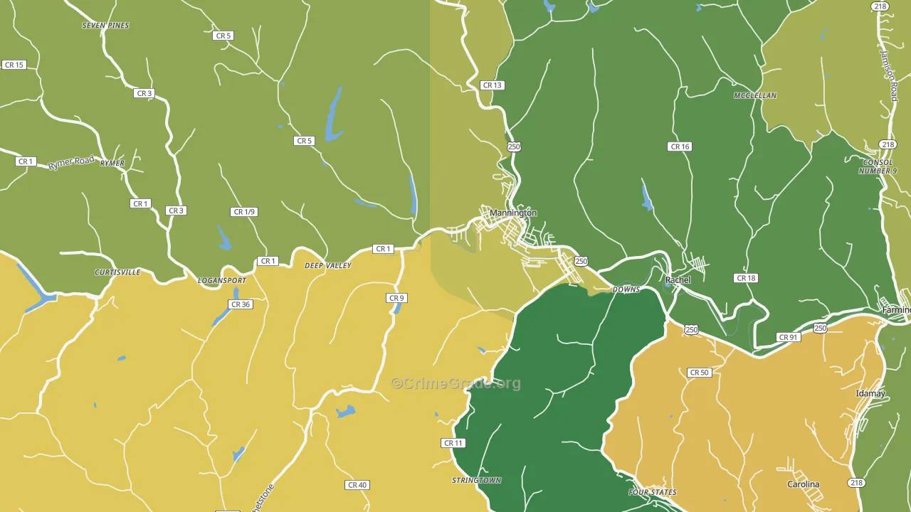Mannington, WV Map of Vehicle Theft Rates