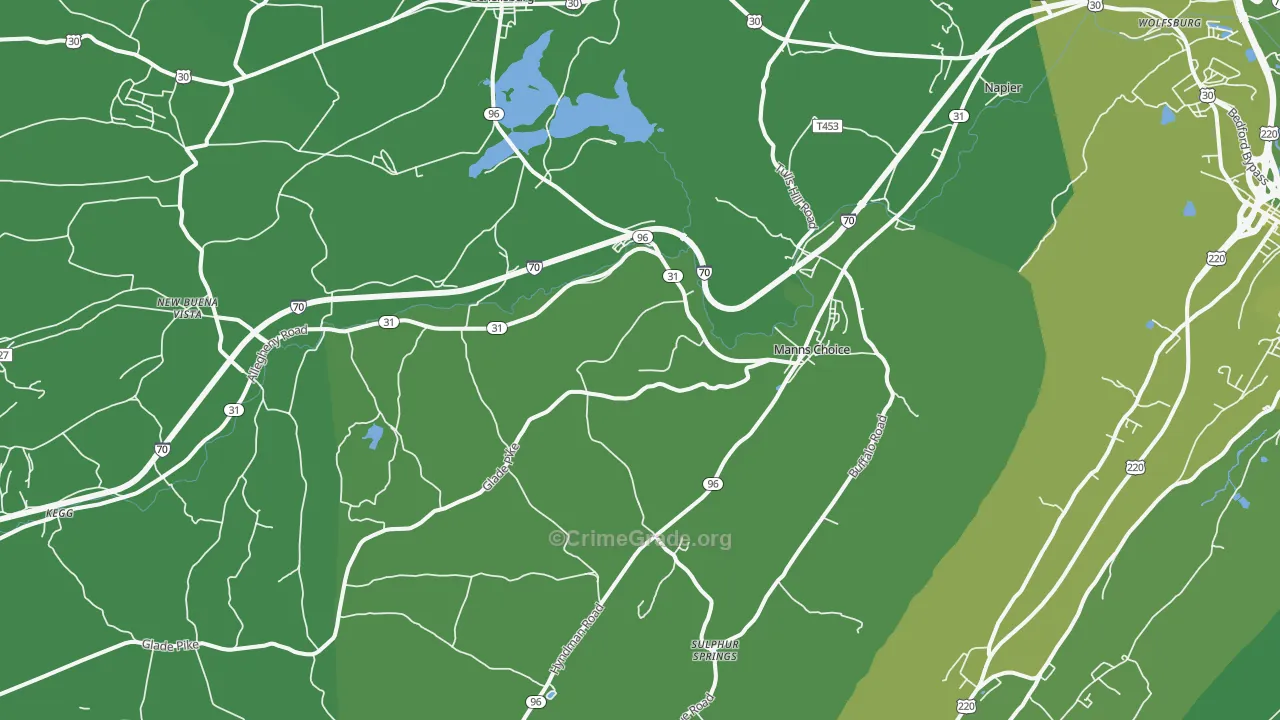 Manns Choice, PA Map of Vehicle Theft Rates