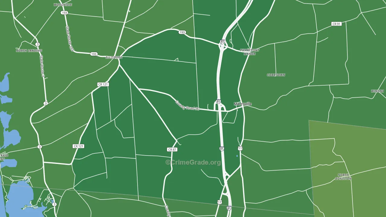 Mannsville, NY Map of Vehicle Theft Rates