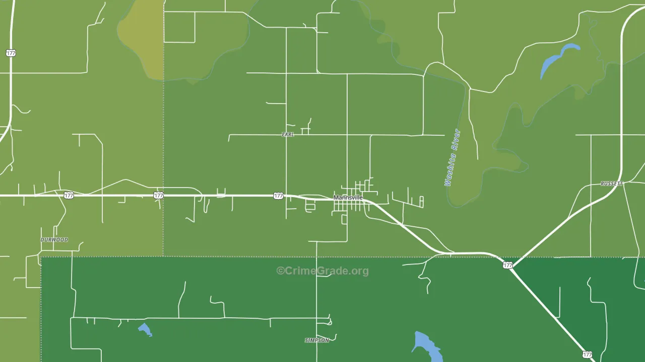 Mannsville, OK Map of Vehicle Theft Rates