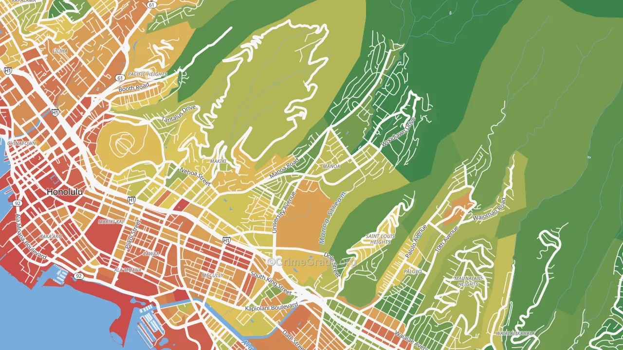 Manoa, Honolulu, HI Map of Vehicle Theft Rates