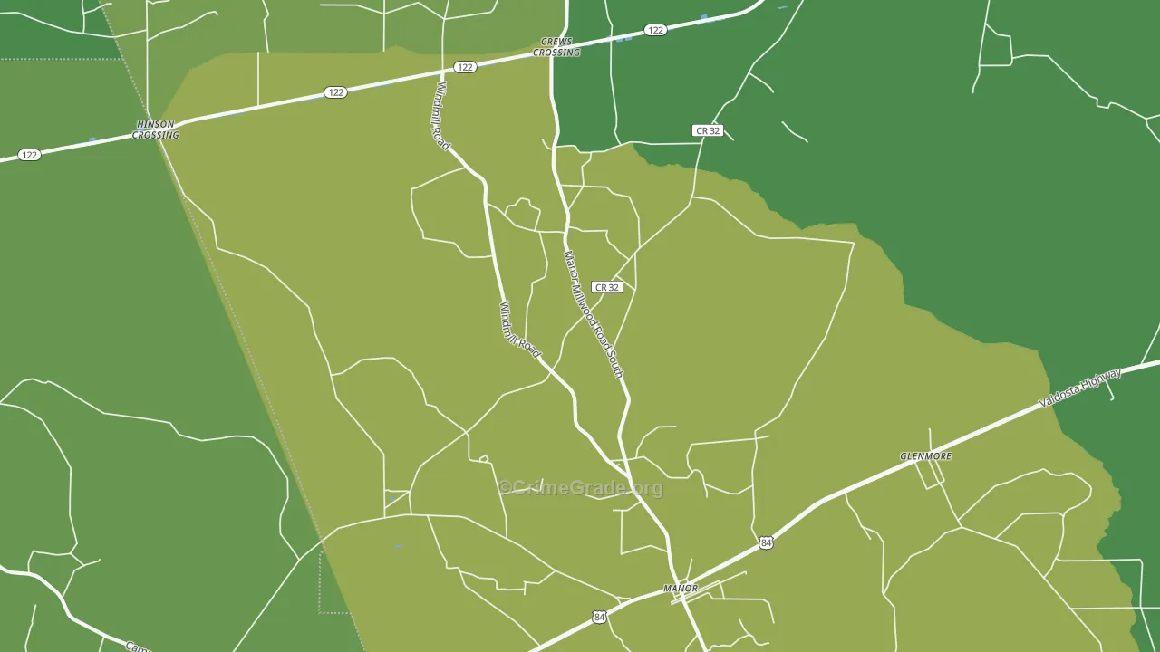 Manor, GA Map of Vehicle Theft Rates
