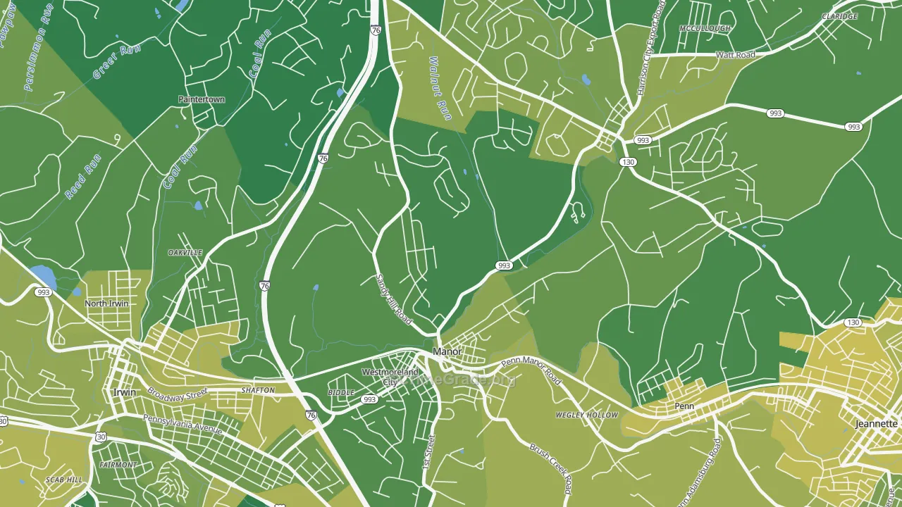 Manor, PA Map of Vehicle Theft Rates