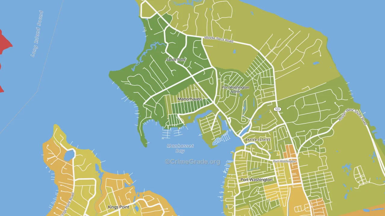 Manorhaven, NY Map of Vehicle Theft Rates
