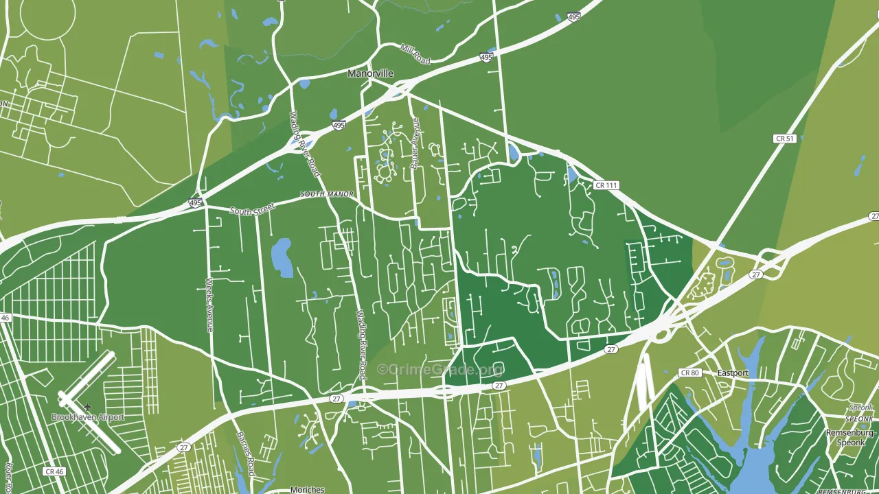 Manorville, NY Map of Vehicle Theft Rates
