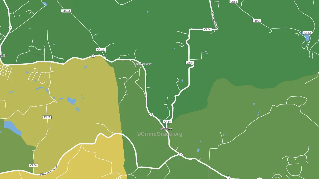 Manown, WV Map of Vehicle Theft Rates