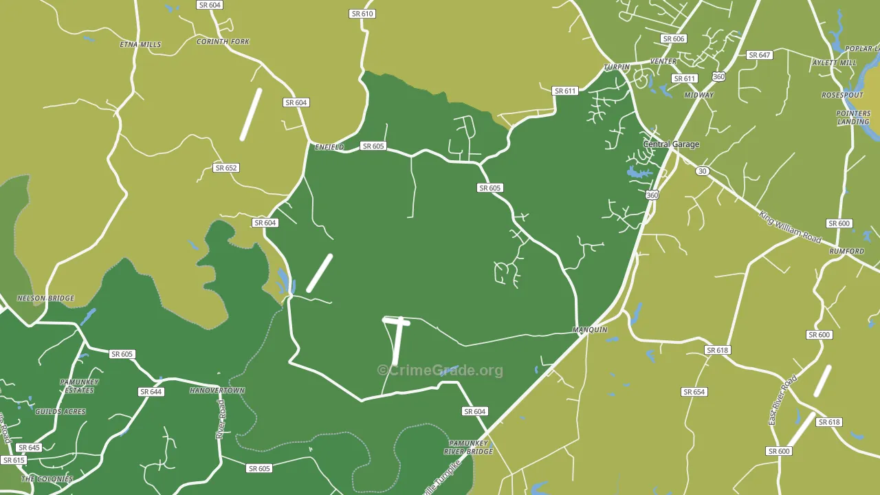 Manquin, VA Map of Vehicle Theft Rates