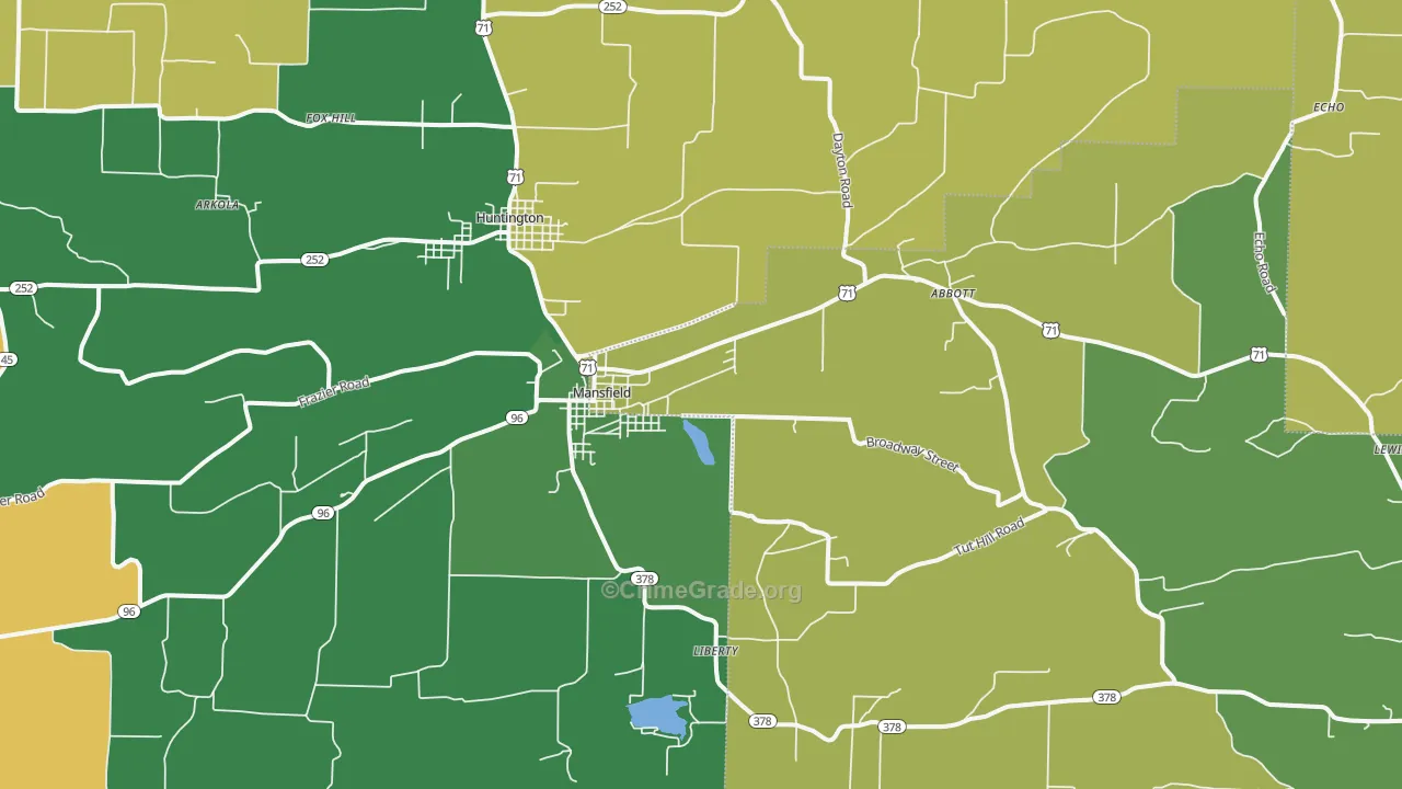 Mansfield, AR Map of Vehicle Theft Rates