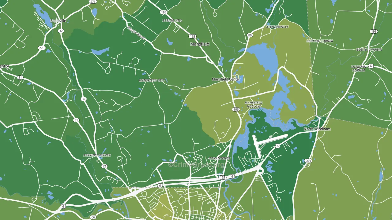 Mansfield Center, CT Map of Vehicle Theft Rates