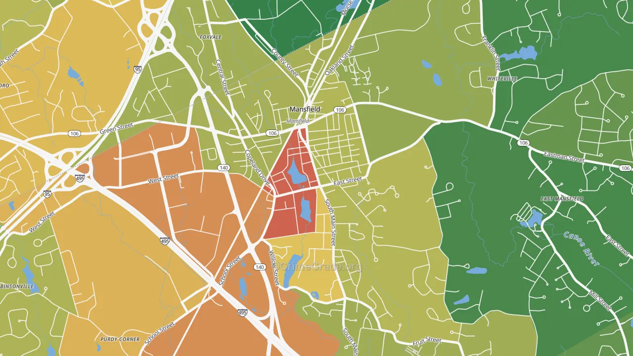 Mansfield Center, MA Map of Vehicle Theft Rates