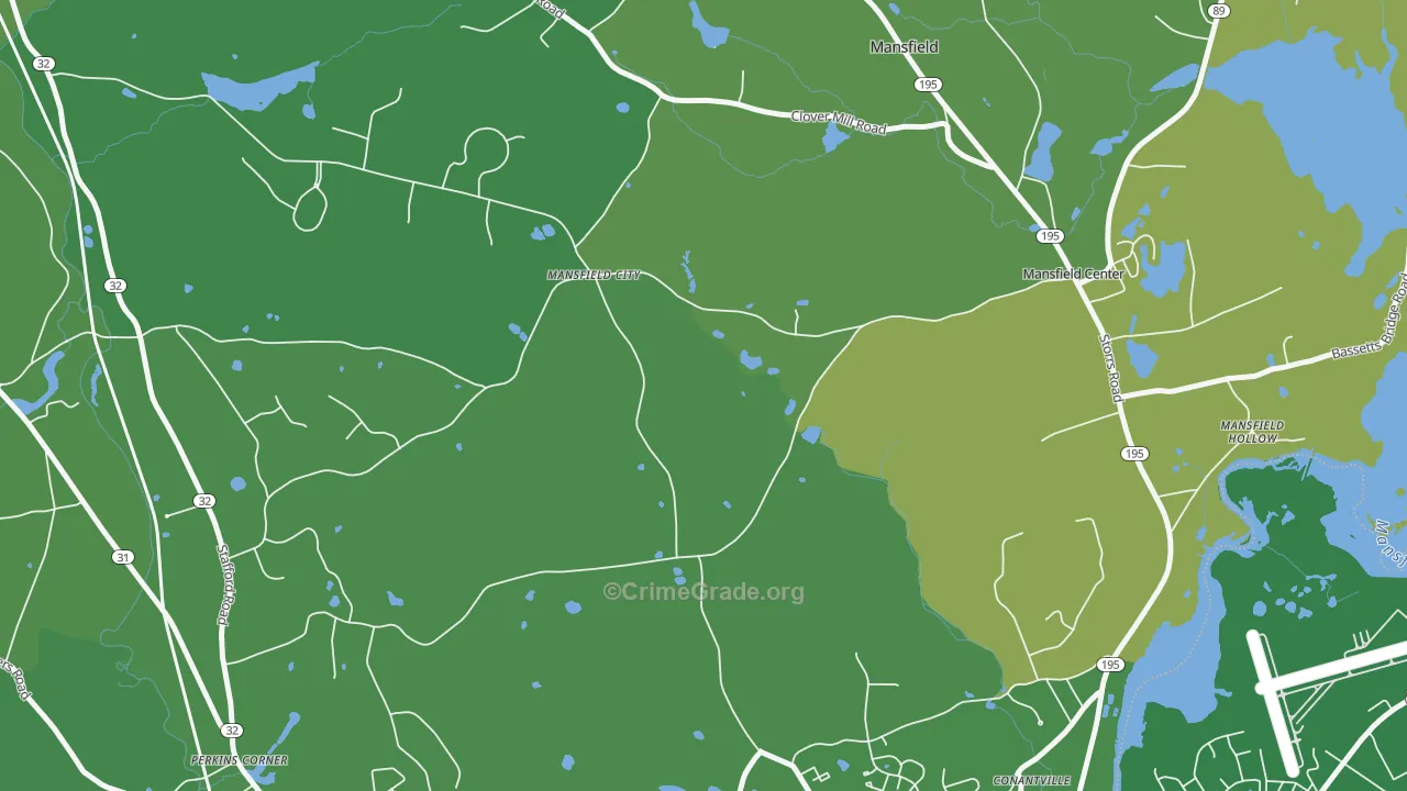Mansfield City, CT Map of Vehicle Theft Rates