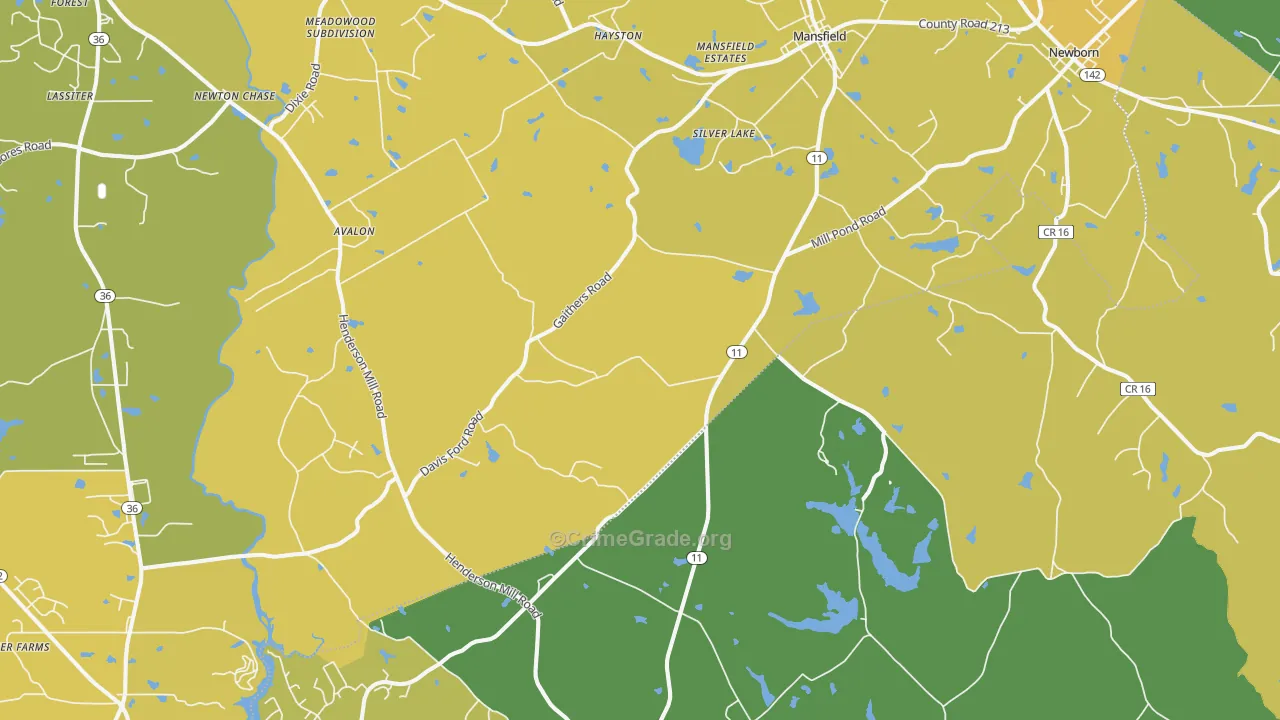 Mansfield, GA Map of Vehicle Theft Rates