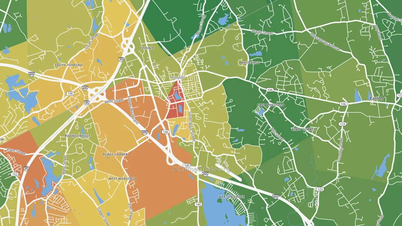 Mansfield, MA Map of Vehicle Theft Rates