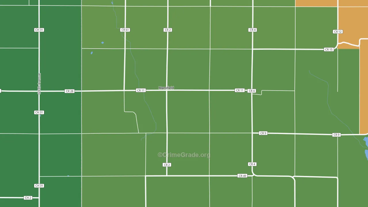 Mansfield, MN Map of Vehicle Theft Rates