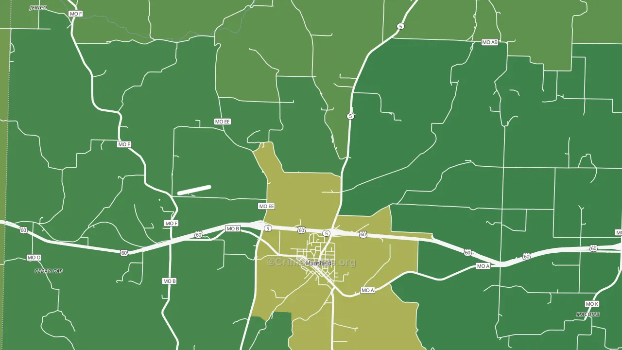 Mansfield, MO Map of Vehicle Theft Rates