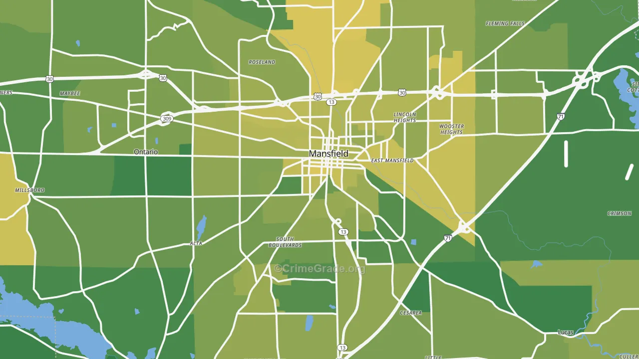 Mansfield, OH Map of Vehicle Theft Rates