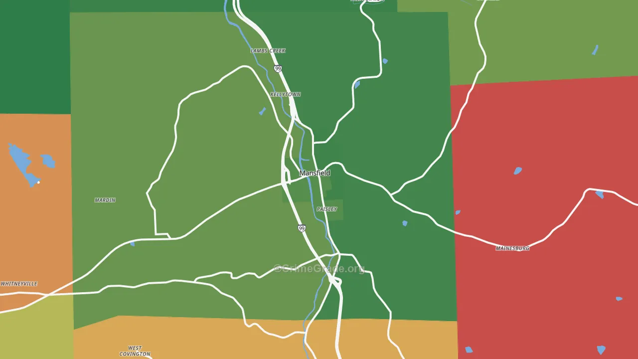 Mansfield, PA Map of Vehicle Theft Rates