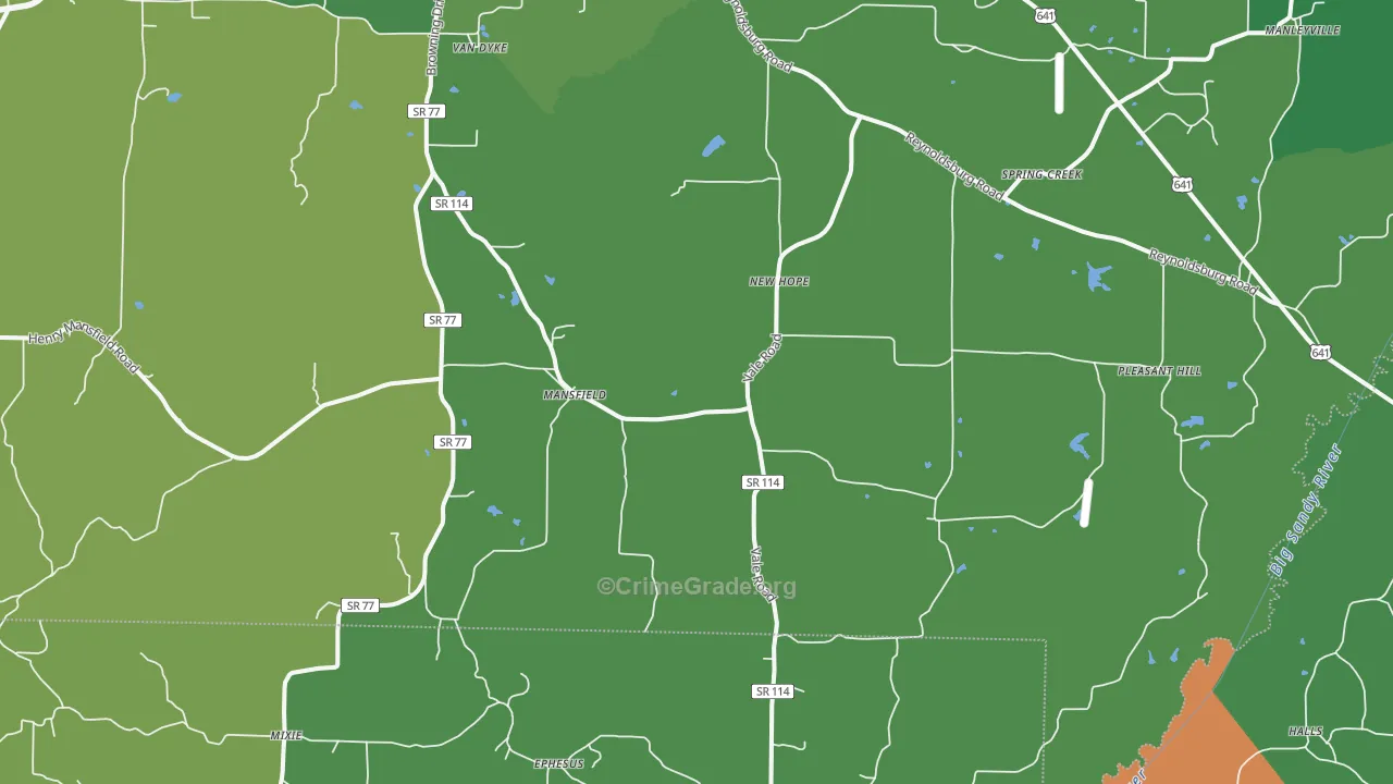 Mansfield, TN Map of Vehicle Theft Rates