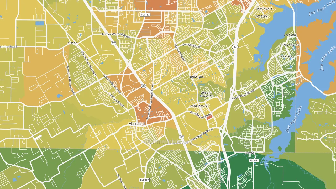Mansfield, TX Map of Vehicle Theft Rates