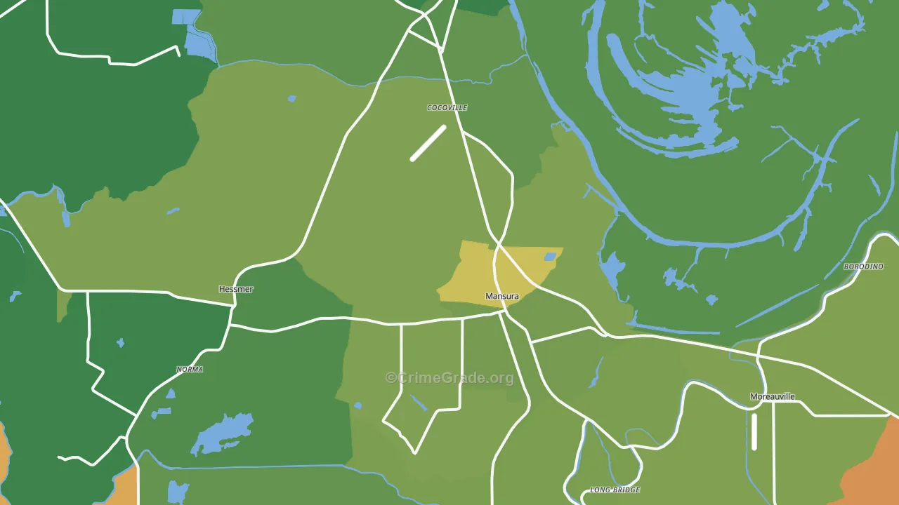 Mansura, LA Map of Vehicle Theft Rates