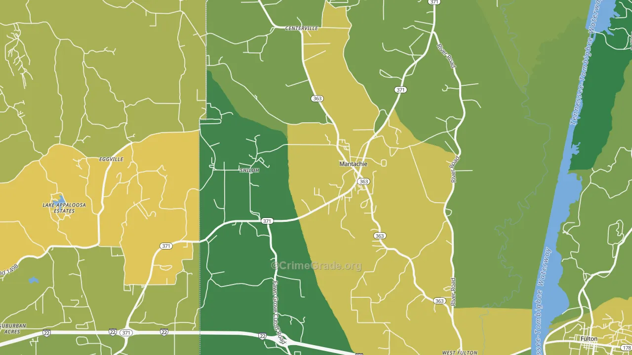 Mantachie, MS Map of Vehicle Theft Rates