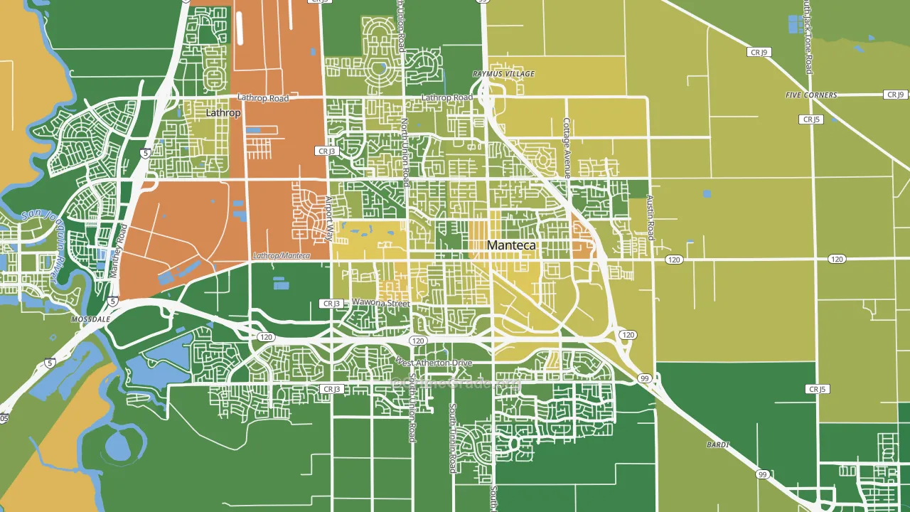 Manteca, CA Map of Vehicle Theft Rates