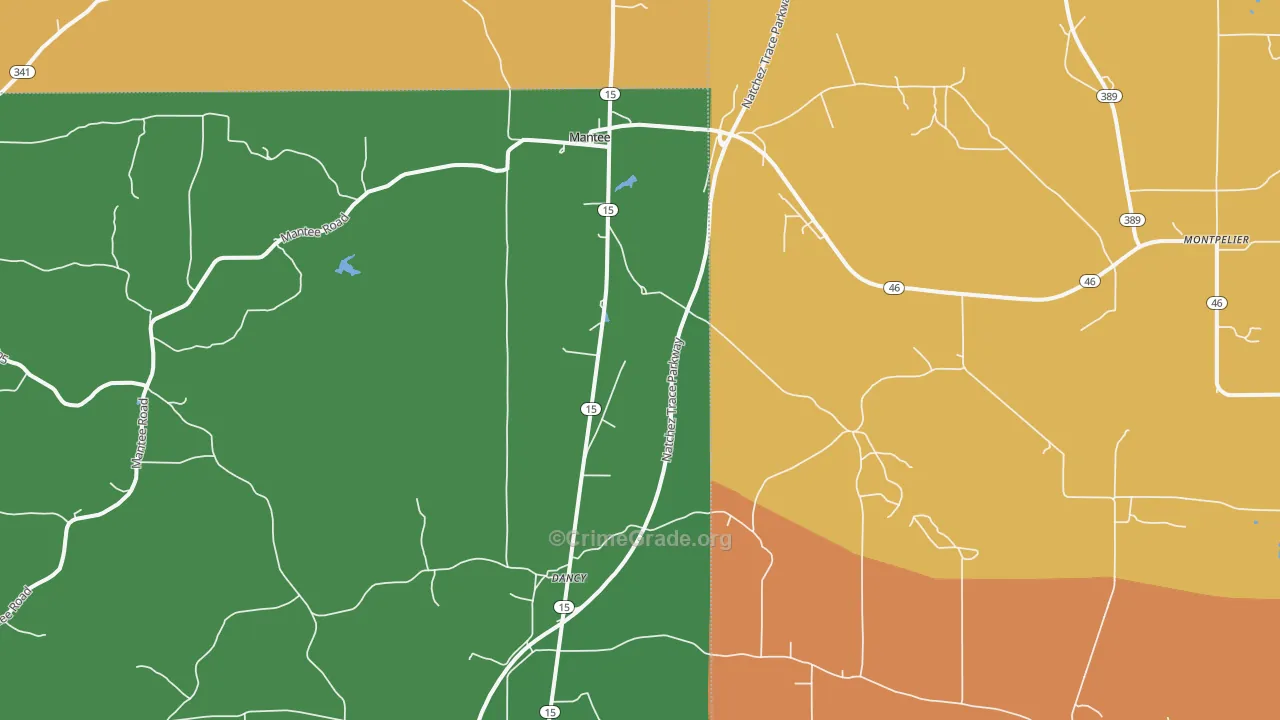 Mantee, MS Map of Vehicle Theft Rates