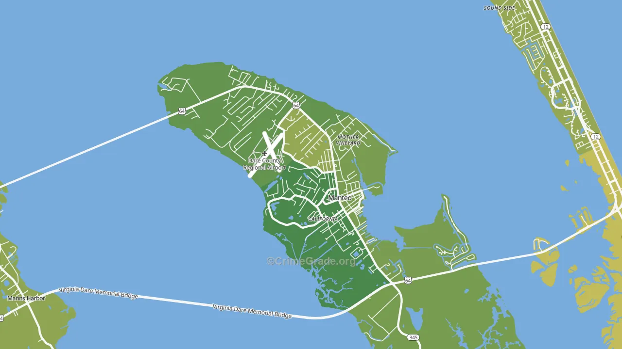 Manteo, NC Map of Vehicle Theft Rates