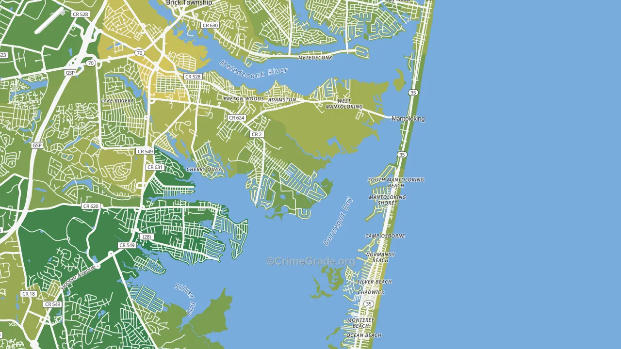 Mantoloking, NJ Map of Vehicle Theft Rates