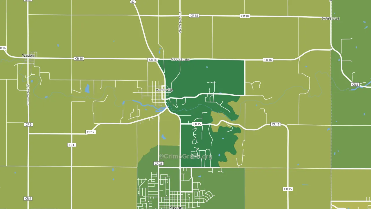 Mantorville, MN Map of Vehicle Theft Rates