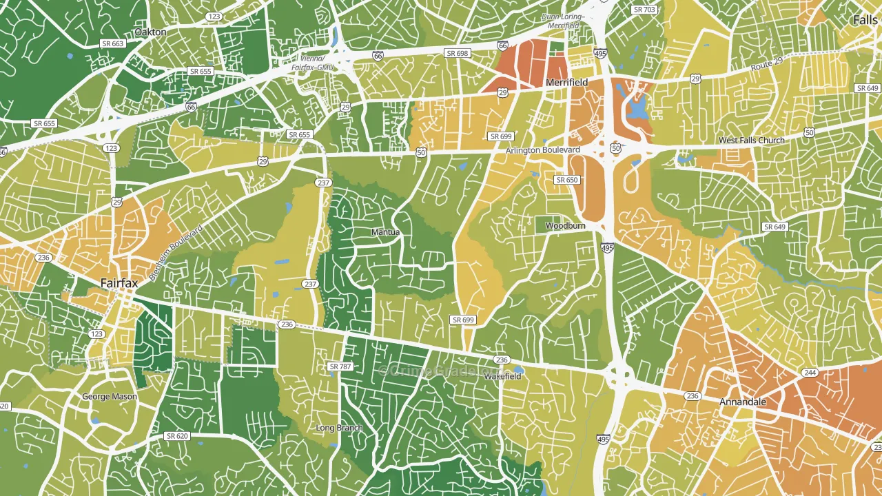 Mantua, Fairfax, VA Map of Vehicle Theft Rates