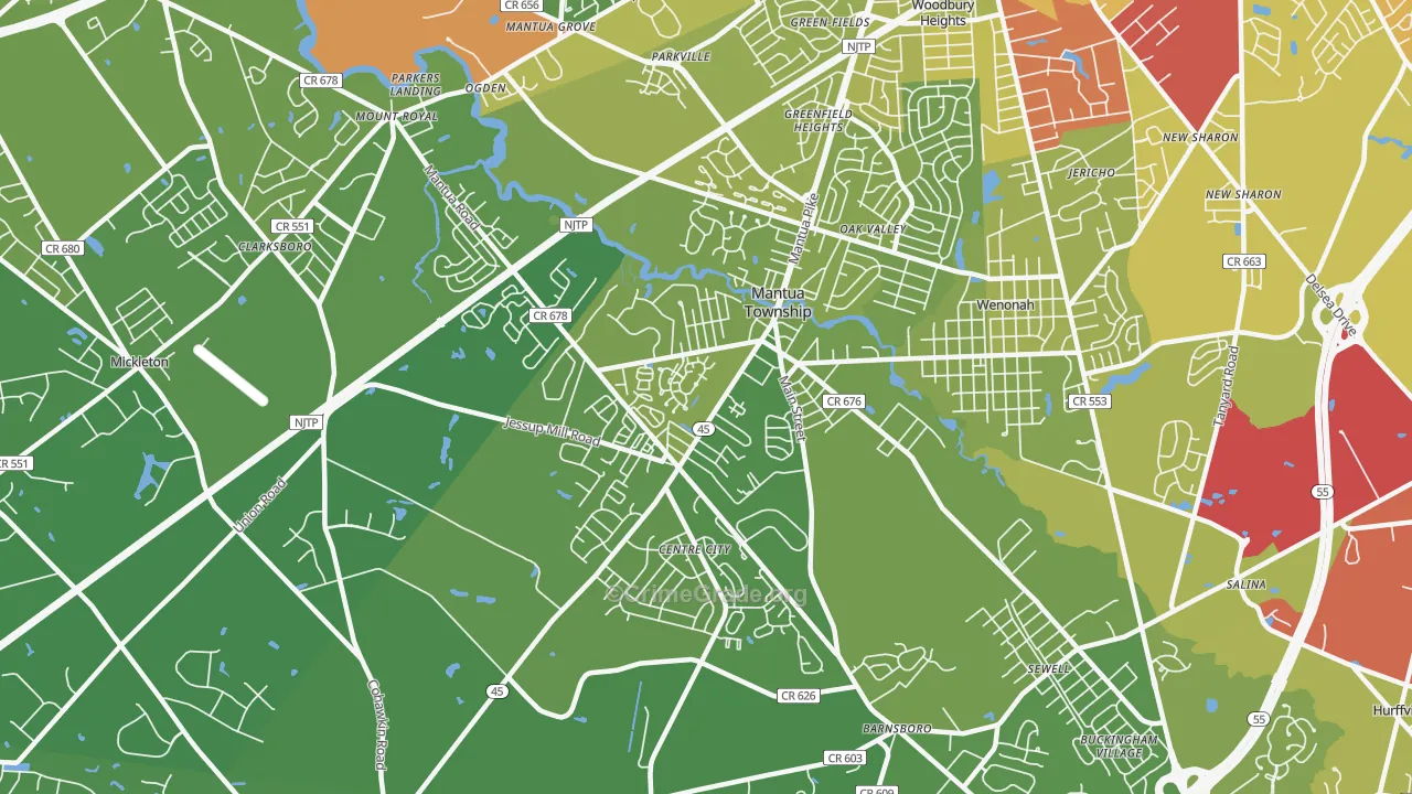 Mantua, NJ Map of Vehicle Theft Rates