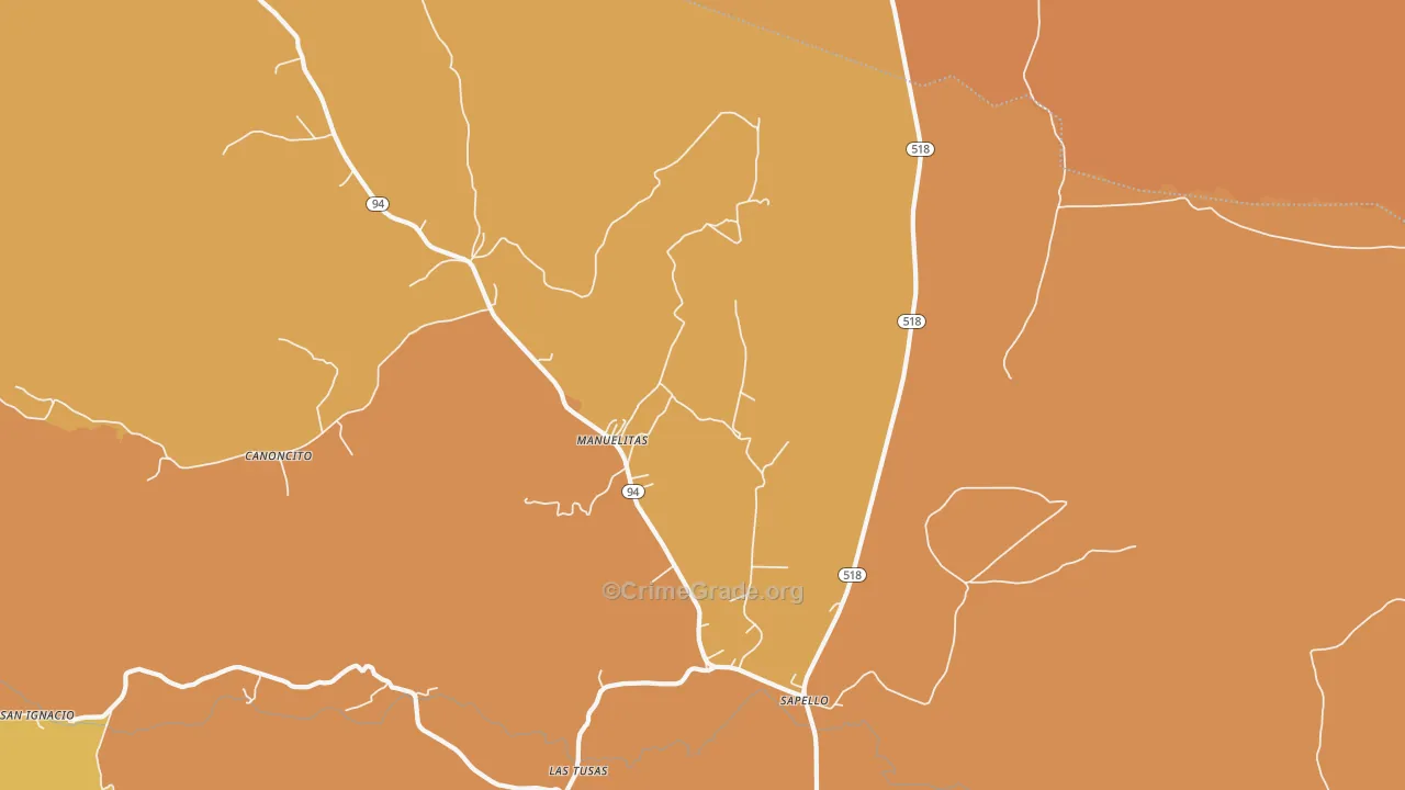 Manuelitas, NM Map of Vehicle Theft Rates