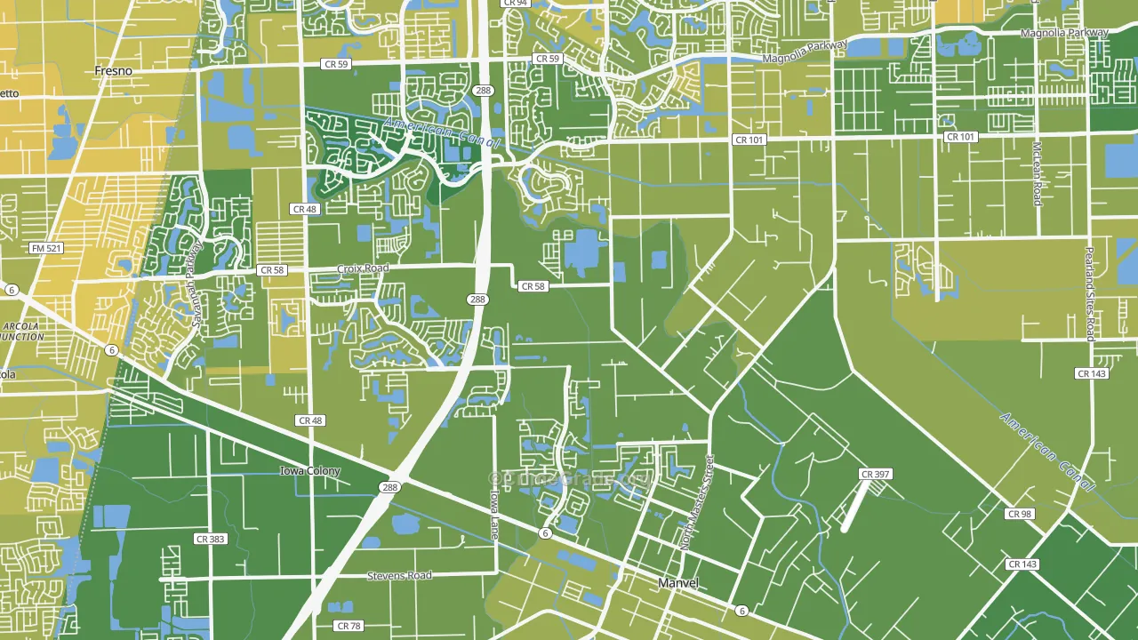 Manvel, TX Map of Vehicle Theft Rates