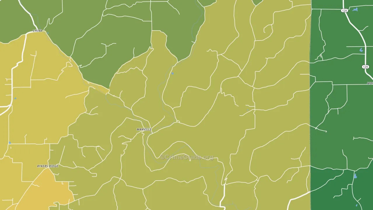 Manville, IN Map of Vehicle Theft Rates
